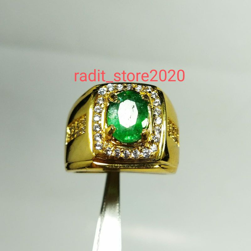 BATU ZAMRUD COLOMBIA ASLI NATURAL RING PERAK GOLD