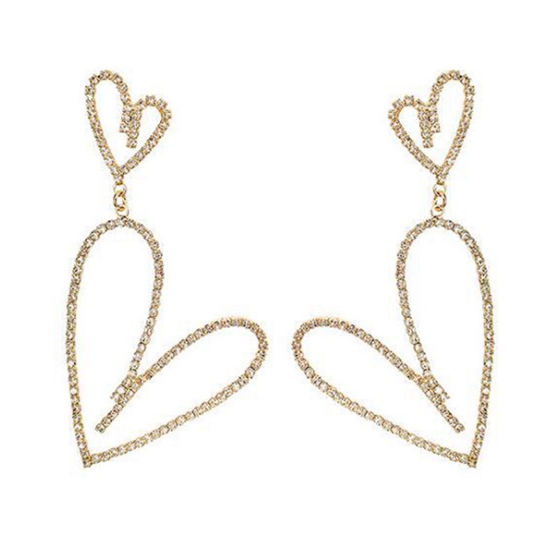 Anting Tusuk Gantung Desain Hati Hias Kristal / Berlian Imitasi Berkilau Untuk Wanita