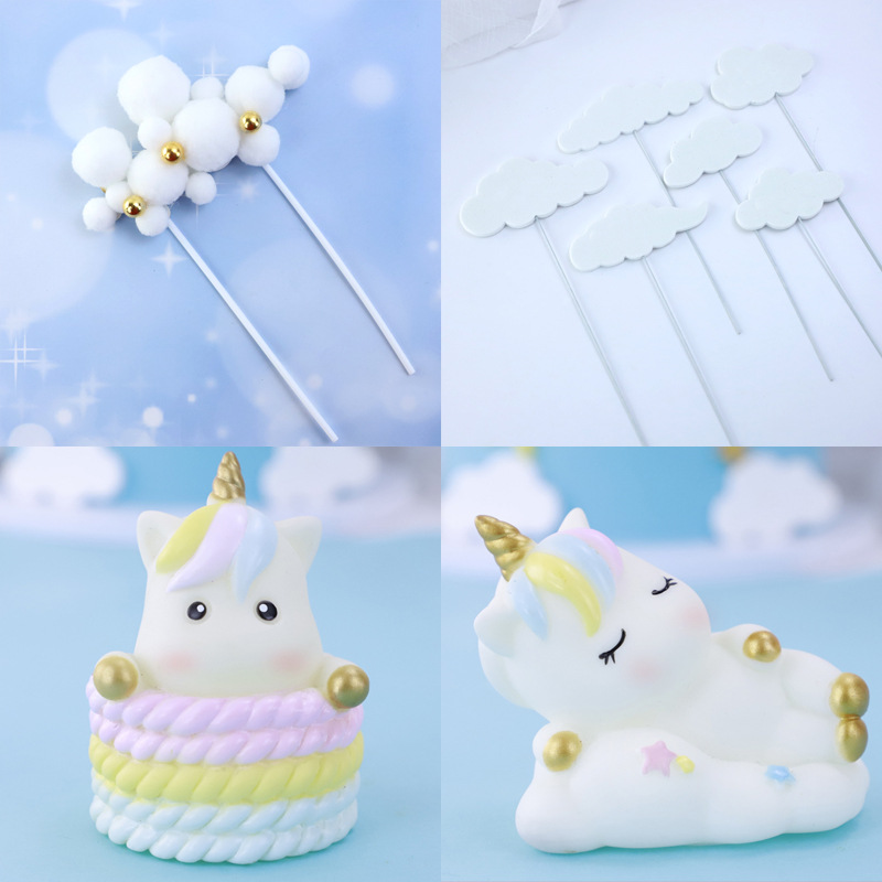 9pcs / set Topper Kue Desain Kartun Unicorn Awan Untuk Dekorasi Pesta Ulang Tahun Anak