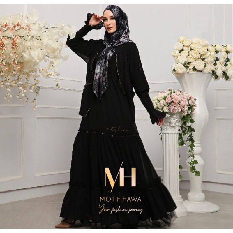 Gamis Little Missy Black By Motif Hawa / pakaian muslim wanita / dress muslim/ gamis dewasa hitam