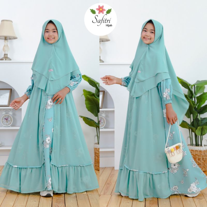Gamis Syar'i anak bahan Shakila motif jilbab Ceruty 2 layer by ORI SAFITRI