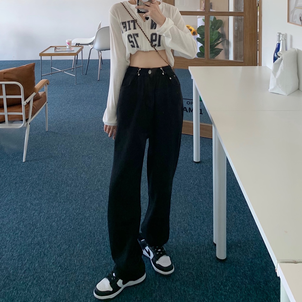 [COD&amp;READY STOK]Jeans Wanita Korean Style Fashion Celana Denim High Waist Loose Wide Leg