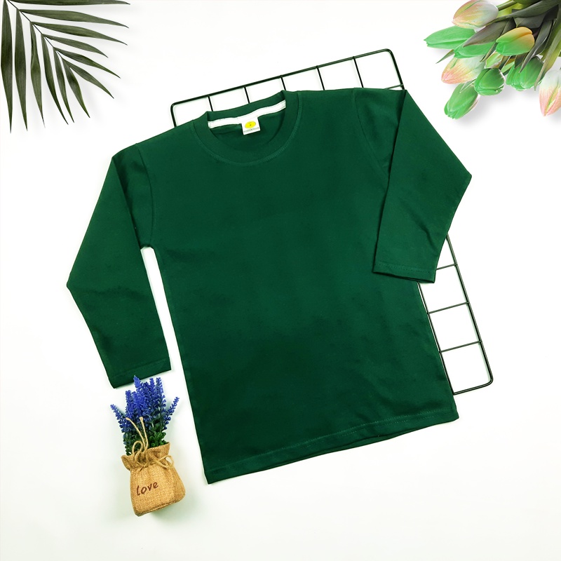 KAOS POLOS ANAK | KAOS UNISEX BISA COWOK CEWEK | WARNA HIJAU BOTOL - LENGAN PANJANG
