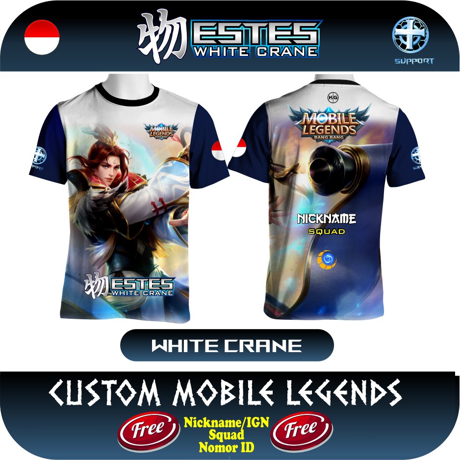 Kaos Mobile Legend Estes White Crane (custom nickname & squad)