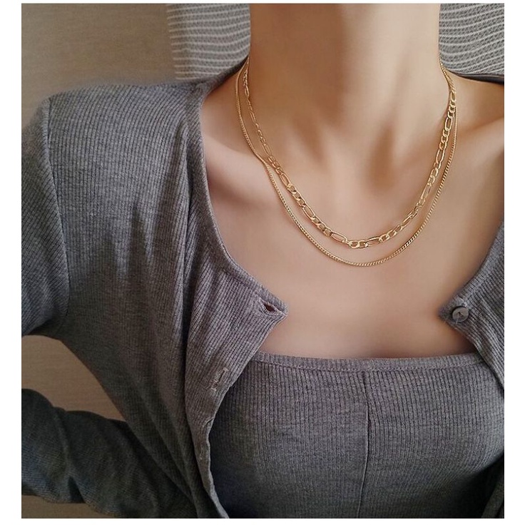 Kalung 2 Lapis Rantai Necklace 2 Layer Gold Aksesoris Kekinian