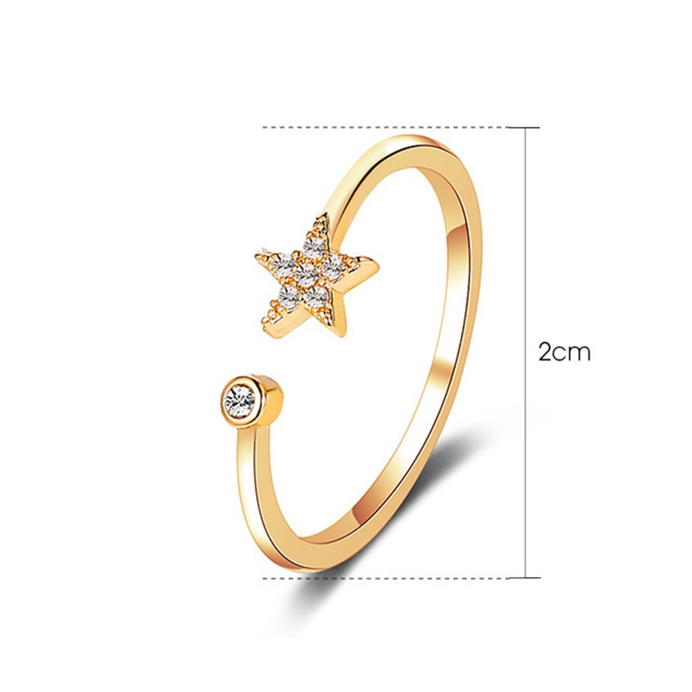Cincin Model Terbuka Desain Pentagram Aksen Berlian Untuk Wanita