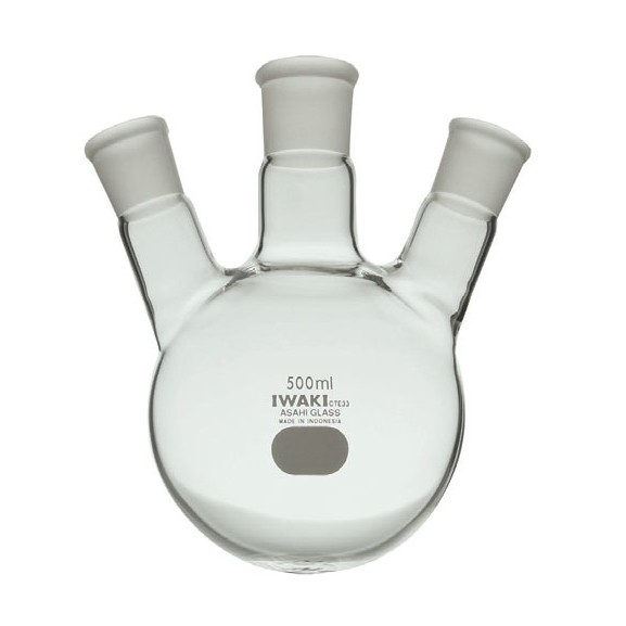 BOILING FLASK 300ml. Round Bottom. 3NECK. Labu Didih. IWAKI PYREX