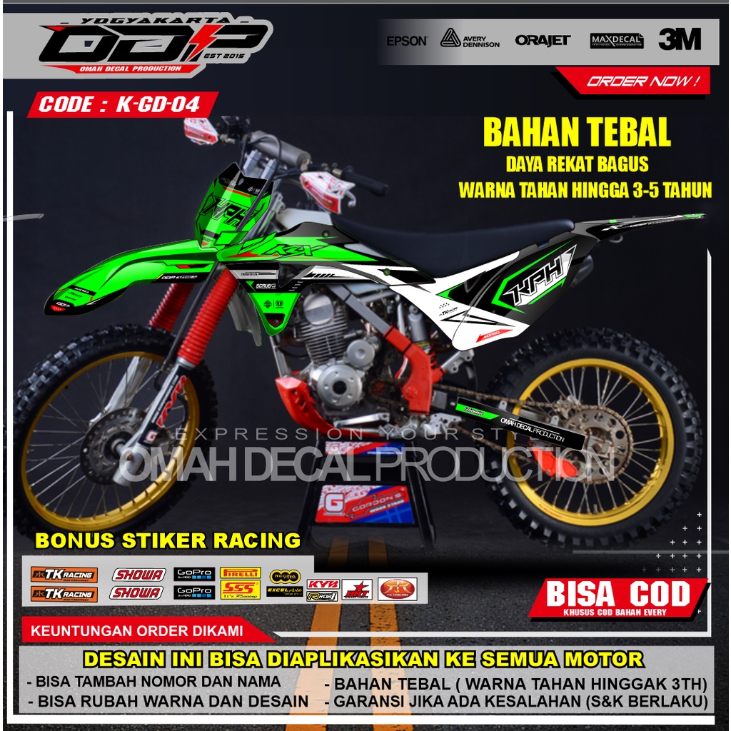 DECAL GORDON FULL BODY AKSESORIS VARIASI STICKER MOTOR KAWASAI KLX GORDONS DEKAL MOTIF SUPERMOTO STI