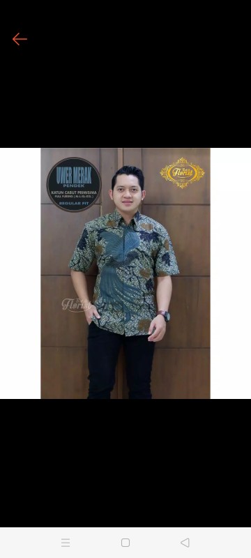 Batik Solo Cempaka Biru Pendek Kemeja Pria Katun Halus Sragenan Full Furing