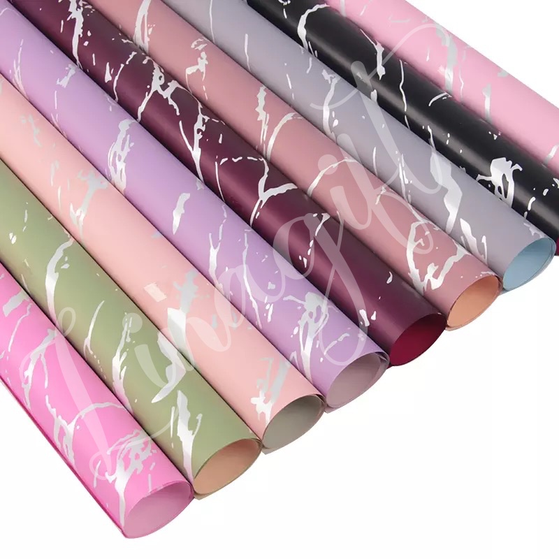 ( 5 Lembar ) BICOLOR SOLID MARBLE - FLOWER WRAPPING PAPER BICOLOR KOREAN CELLOPHANE PLASTIC WATERPROOF KERTAS BUNGA MARMER BUKET