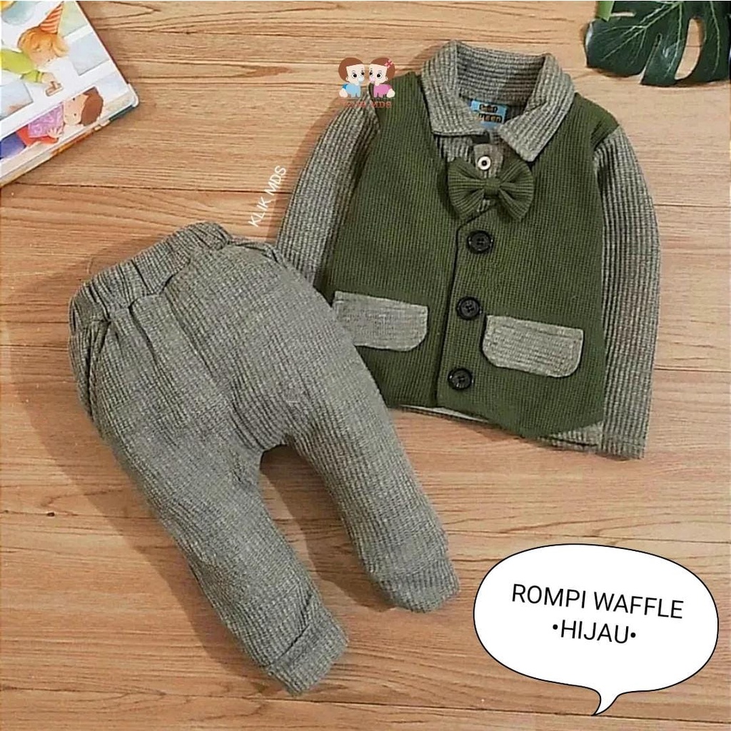 Setelan Anak Laki Laki - Set Kemeja Rompi Jas Waffle Baju Bayi Laki Laki Tangan Dan Celana Panjang