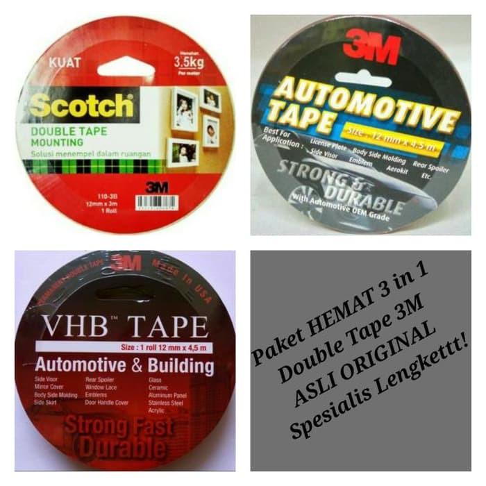 

Paket HEMAT 3 in 1 Double Tape 3M ORIGINAL Spesialis Lengkettt