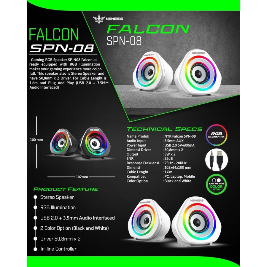 NYK Nemesis SPN-08 FALCON RGB 2.0 - Gaming Speaker SPN08 nyk