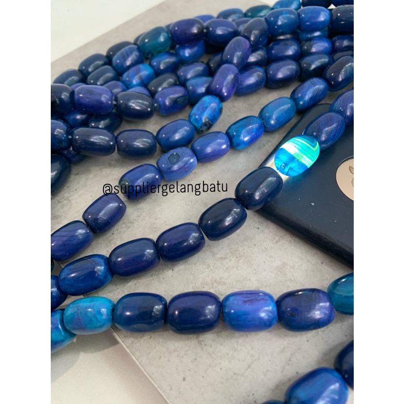 batu alam Penden tabung BLUE carnelian 2 x 1,5 cm biru bahan craft