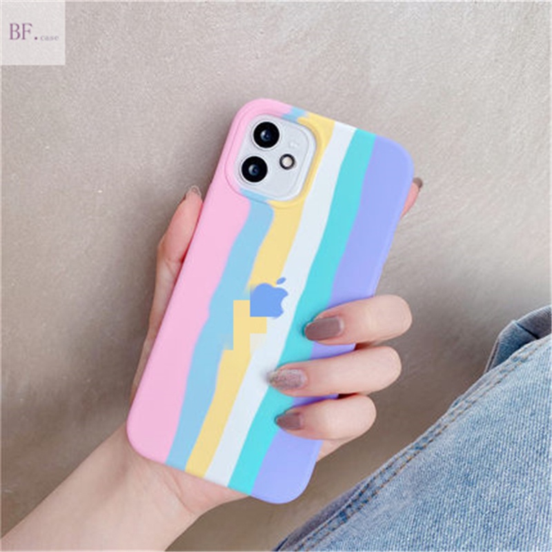 Casing Silikon Iphone 12 11 Pro Max 7 8 6 Plus Anti Jatuh Warna Kuning Pelangi