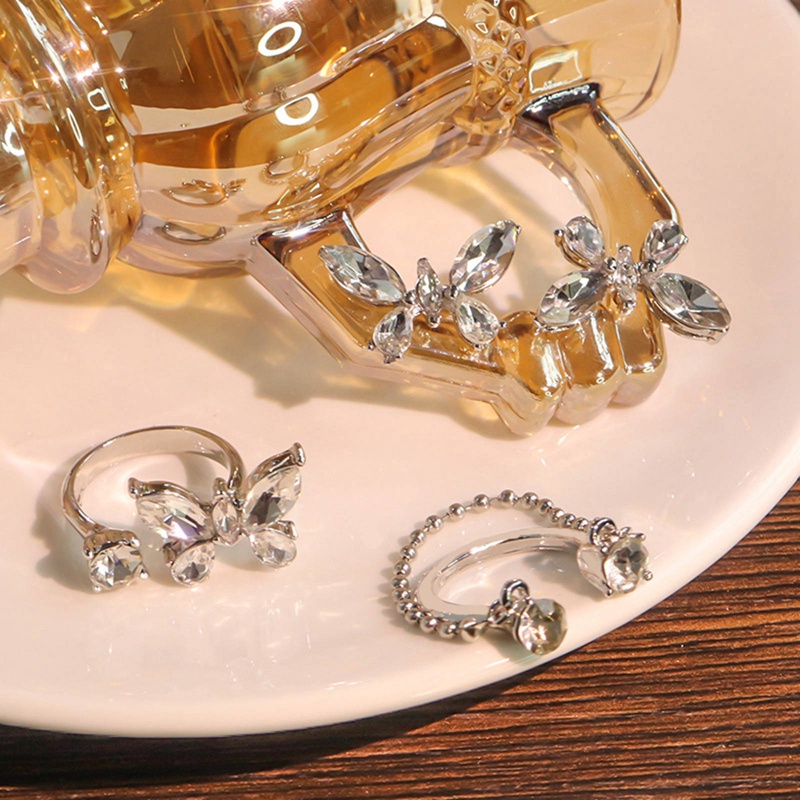 Fancyqube Cincin Sterling Silver 925 Desain Kupu-Kupu Hias Kristal Zircon Untuk Wanita