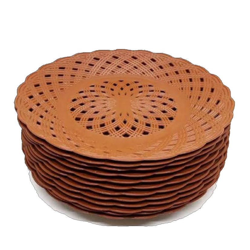 6 Pcs - Piring Plastik Anyaman Rotan / Piring Rotan Plastik Anyaman