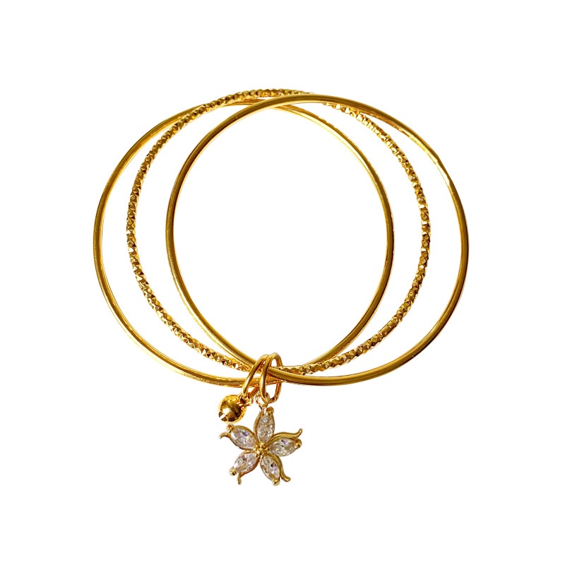 Enxi Jewelry Bisa Cod  Sansheng III Wanita Bangle Kadar Emas 375 Asli Liontin Kristal Hadiah Terbaik  815g1