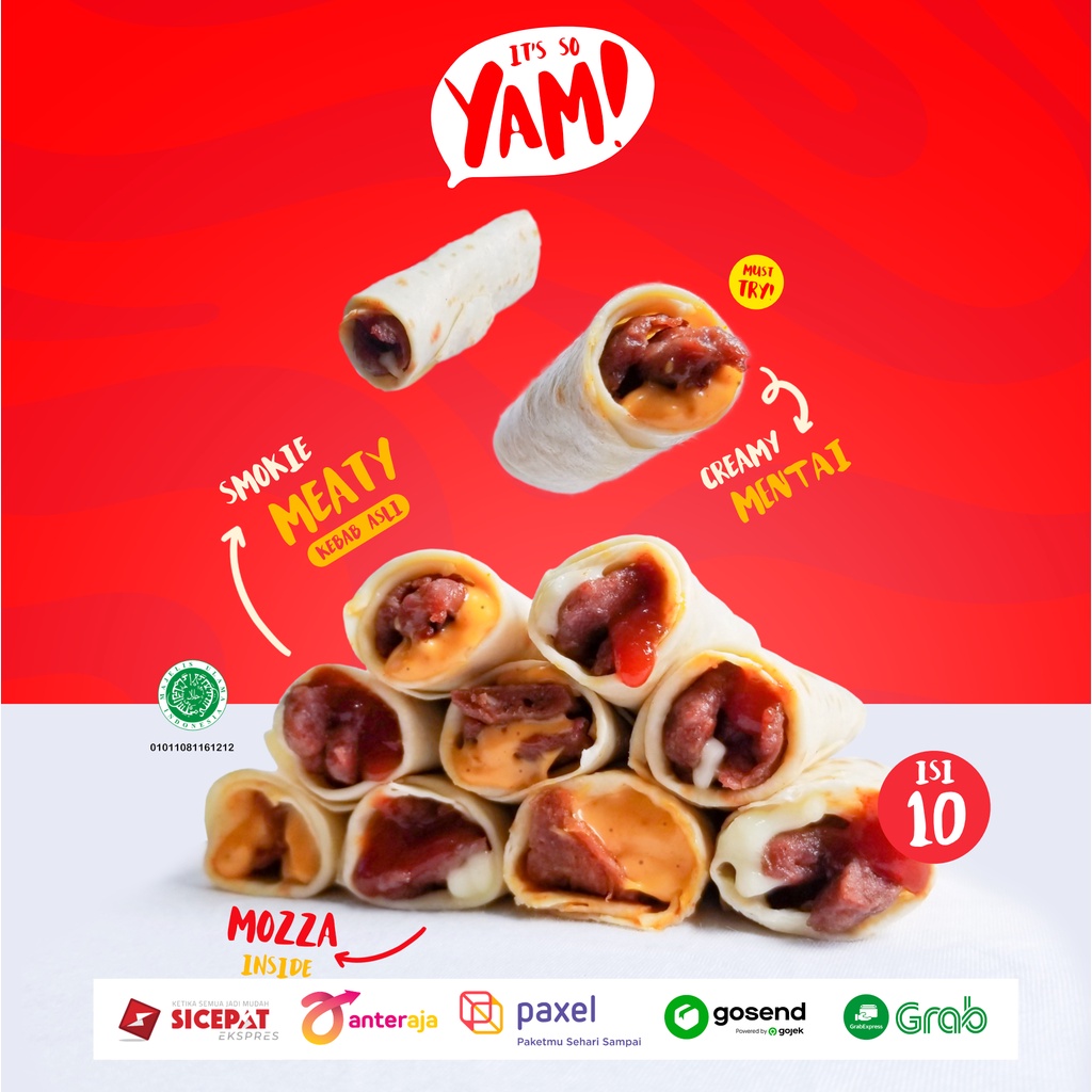 

!PROMO! Kebab Mini Isi 10 Original Yam! Mozarella Creamy Mentai Snack Cemilan Frozen