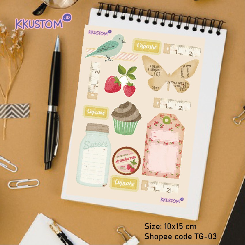 

TG-03 Stiker bujo mix sticker bullet journal sticker tag vintage sweet cupcake