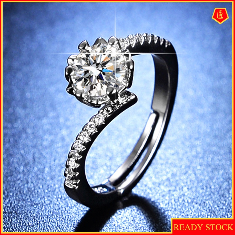 [Ready Stock]Women's Elegant Snowflake Diamond 1 Karat Moissanite Ring