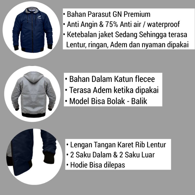 Jaket Motor Parasut Hodie Bolak Balik Premium Original Pria cowok Hoodie Hoddie