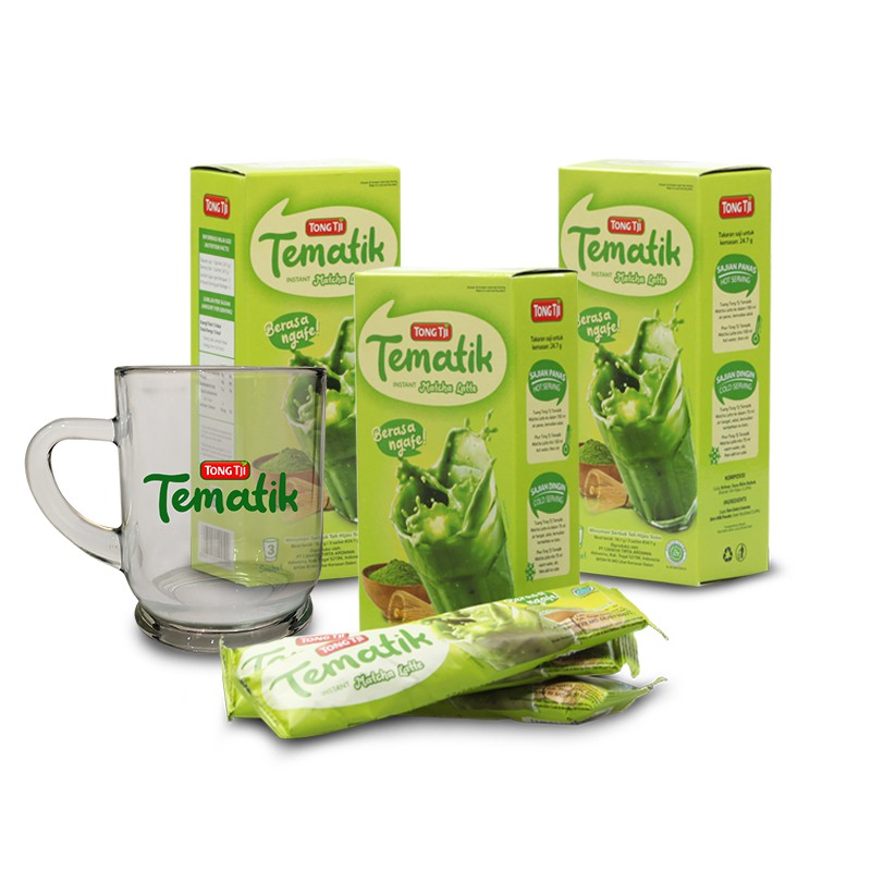 Tong Tji Bundling Tematik Matcha Latte 3 pack Gratis Gelas