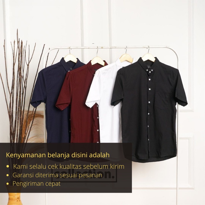 Baju Kemeja Polos Pria Lengan Pendek Slimfit Hem untuk Kerja Formal Bahan Katun Pria Detokho