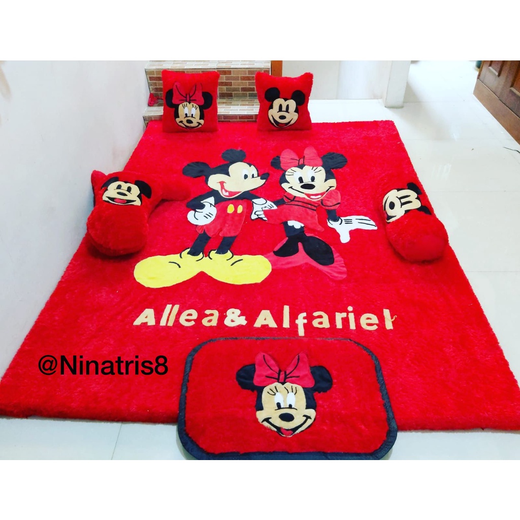 Karpet karakter bulu rasfur murah INOAC 5cm uk 150x200 motif Mickey & Minnie Mouse