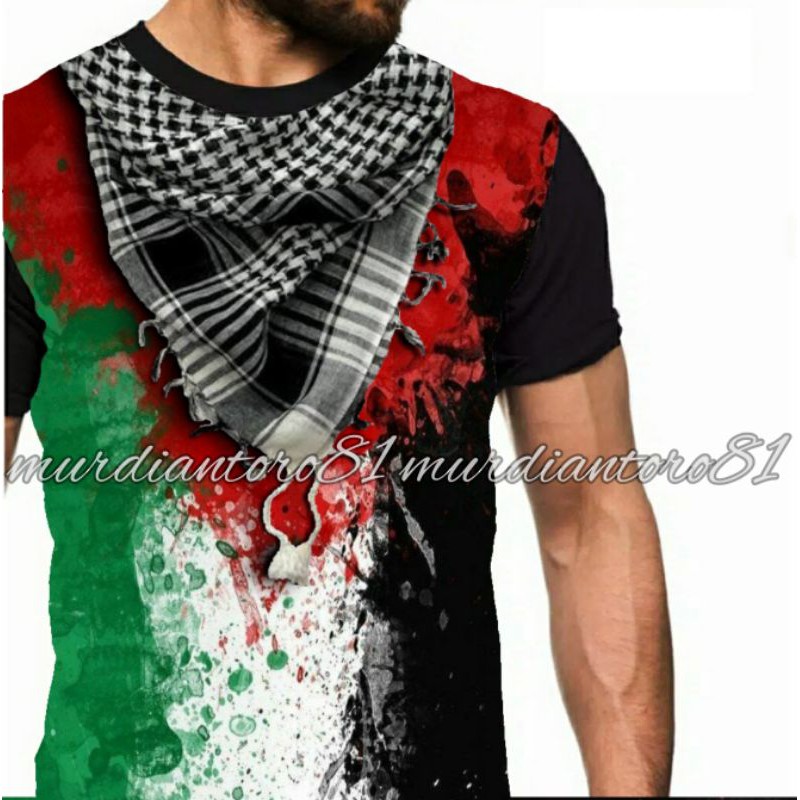 Kaos bela Palestina free Palestine save Gaza bendera sorban shemagh dakwah islami anak cowok pria