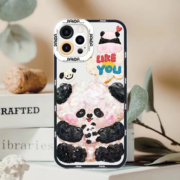 Soft Case TPU Transparan Motif Panda Untuk Iphone 13 Pro Max / 12 / 11 / XS / XR / X / 8 / 7 / 6 Plus Mini SE 2020
