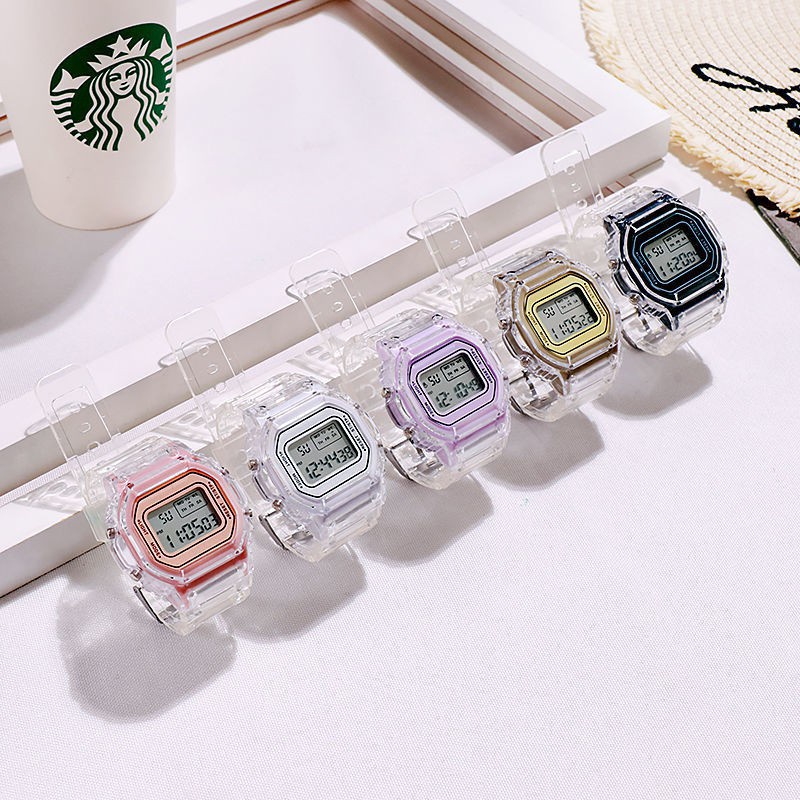 MurmerOfficial JT032 Jam Tangan Style Cewek Cowok Digital Transparan Square Dial Watch Korean Import