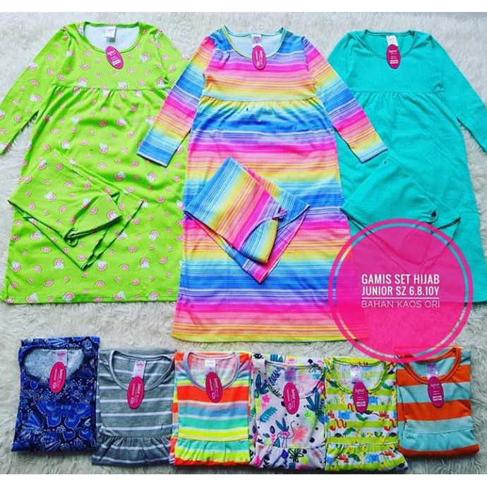 Dropship Oke Gamis Set Hijab Junior Anak 6,8,10Th