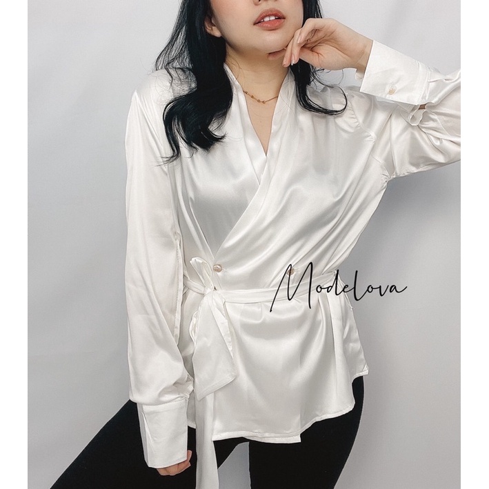 MDLV ~ 7152 Ferratina Robe Top Women Kimono Blouse Satin Blouse Satin Blouse Premium Blouse Import Blouse Korea Atasan Lengan Panjang Fashion Wanita Fashion import