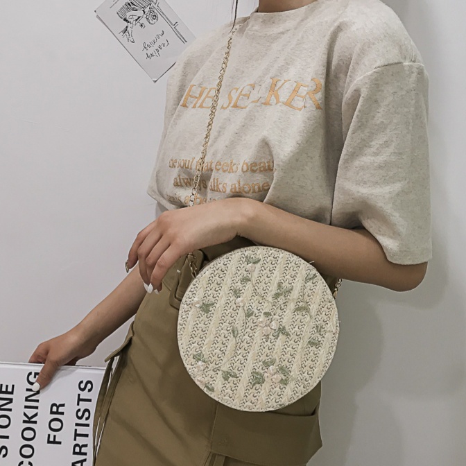 TAS SELEMPANG WANITA TA074W1 EDGINA BULAT RENDA BUNGA ANYAM RAJUT RANTAI ABG PESTA FASHION