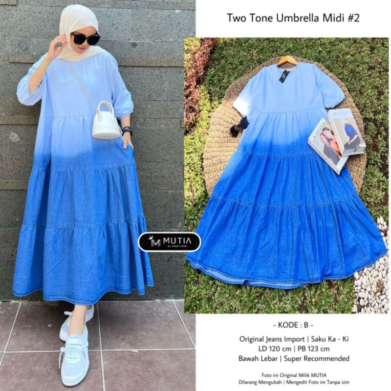 TWO TONE UMBRELLA MIDI #2 BY MUTIA / DRESS JEANS WANITA MUSLIMAH / Gamis baju wanita