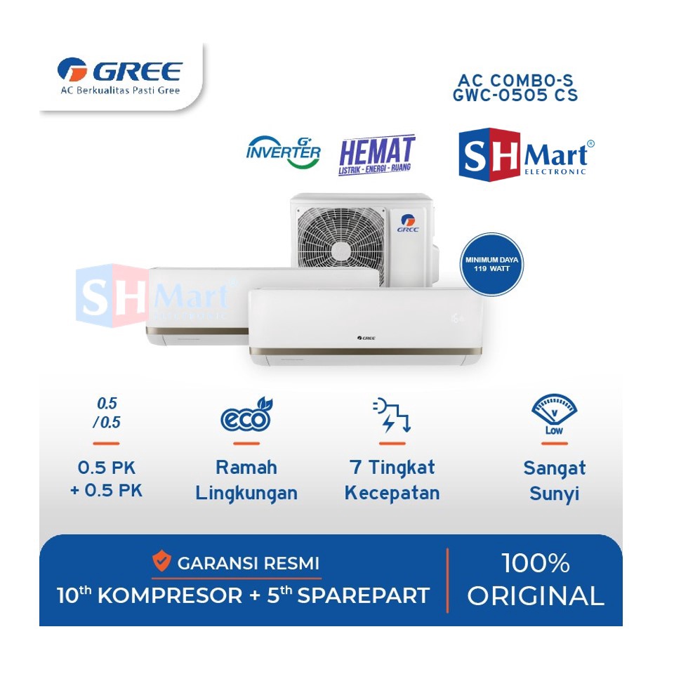 AC GREE COMBO SPLIT INVERTER 2 INDOOR 1/2 PK + 1/2 PK &amp; 1 OUTDOOR UNIT ONLY (MEDAN)