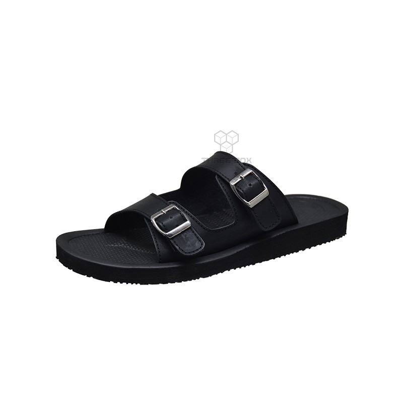 THREE BOX - Sandal Selop Casual Ringan Octan Pria Wanita Black ORIGINAL