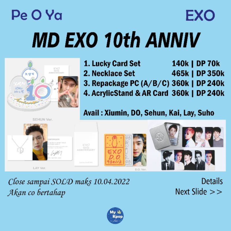 MD EXO 10th ANNIVERSARY Lucky Card Repackage Photocard Acrylic Stand AR Voice Card Necklace PC Set S