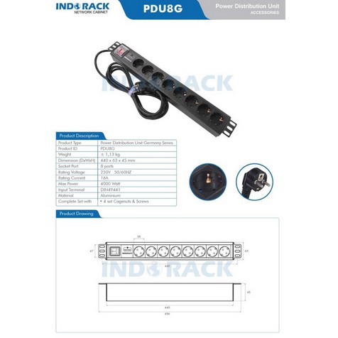 Indorack Aksesoris Power Distribution Unit 8 Outlet
