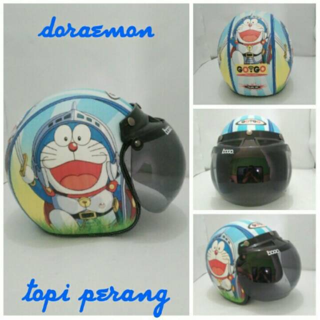 Helm Bogo Retro Kulit Klasik Motif Doraemon Topi Perang SNI