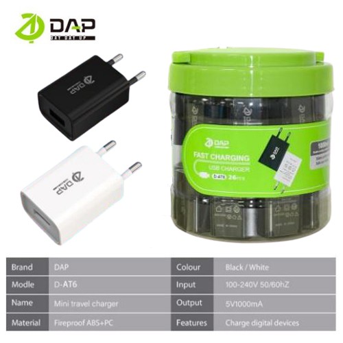 Adaptor Charger Single USB 1 A DAP D-AT6 - SATUAN ECER -