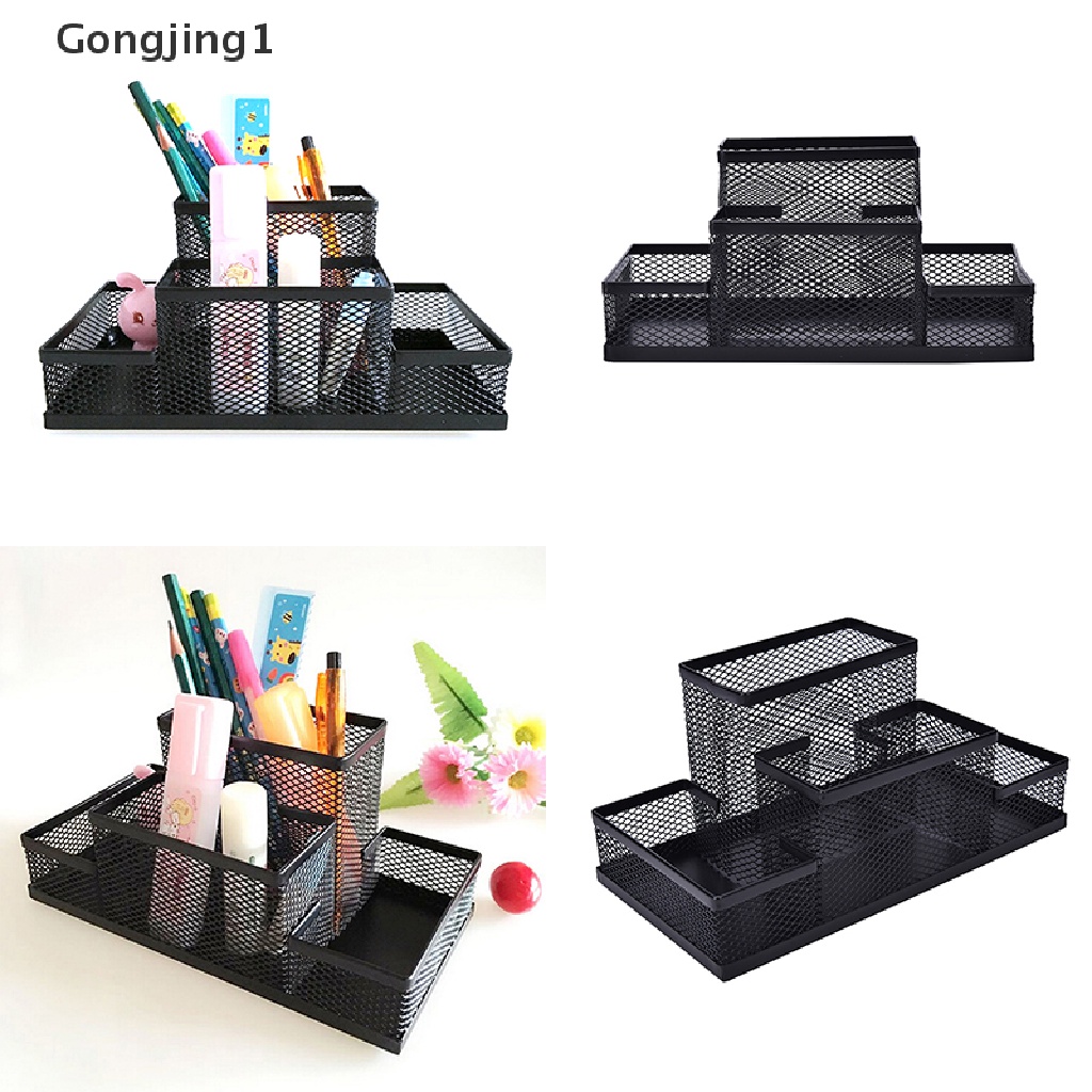 Gongjing1 Kotak Penyimpanan / Organizer Pensil / Pulpen / Alat Tulis Bahan Metal Mesh Untuk Rumah / Kantor