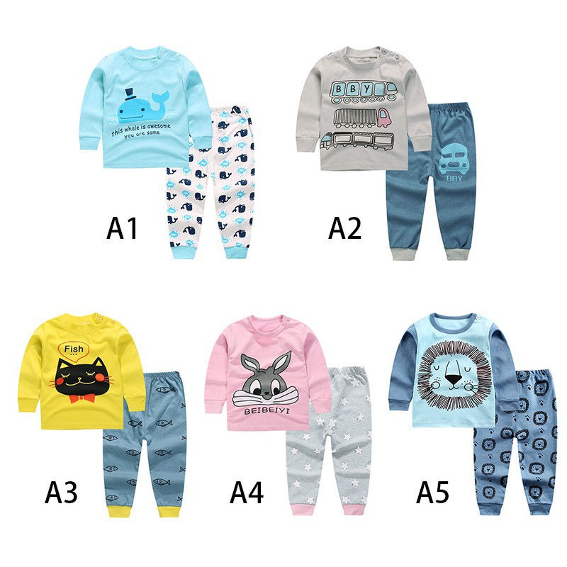 Setelan Piyama Anak Lengan Panjang Motif Print Kartun 