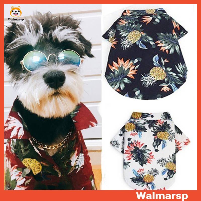 Baju Anjing/Kucing Musim Panas Pohon Kelapa Nanas Cetak Kemeja Pantai Hawaii