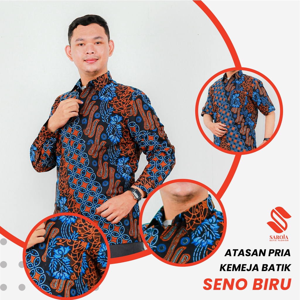 Saroja (642) Kemeja Batik Pria - Motif Seno Biru