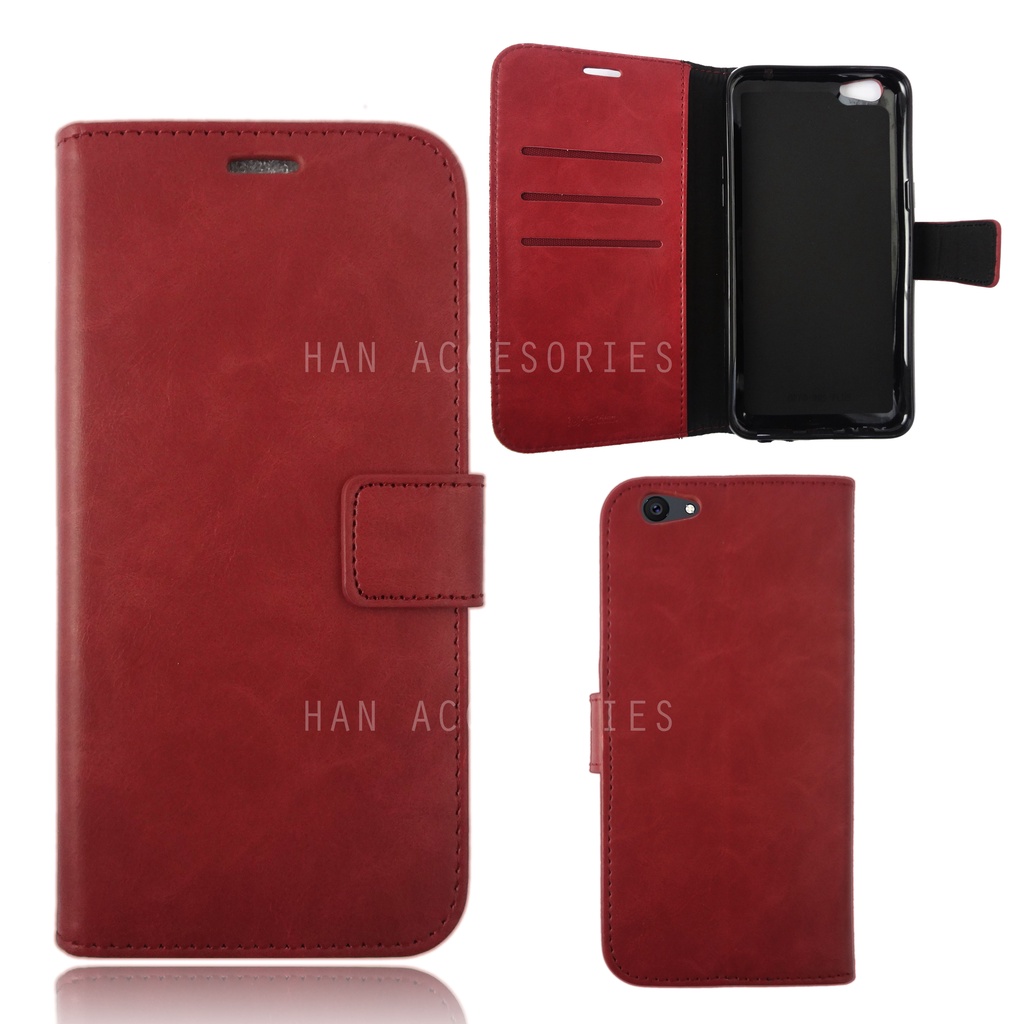(PAKET HEMAT) Fashion Selular Flip Leather Case OPPO A39/A57/A71/A83 Flip Cover Wallet Case Flip Case + Nero Temperred Glass