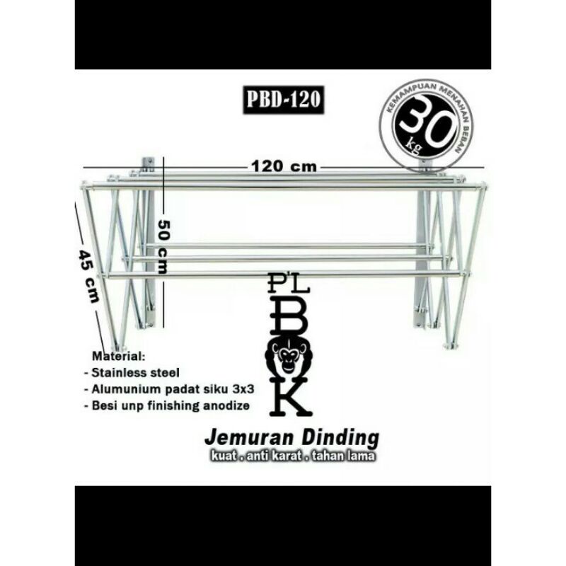 JEMURAN BAJU TEMPEL DINDING TEMBOK STAINLESS STEEL 120 CM JEMURAN LIPAT DINDING