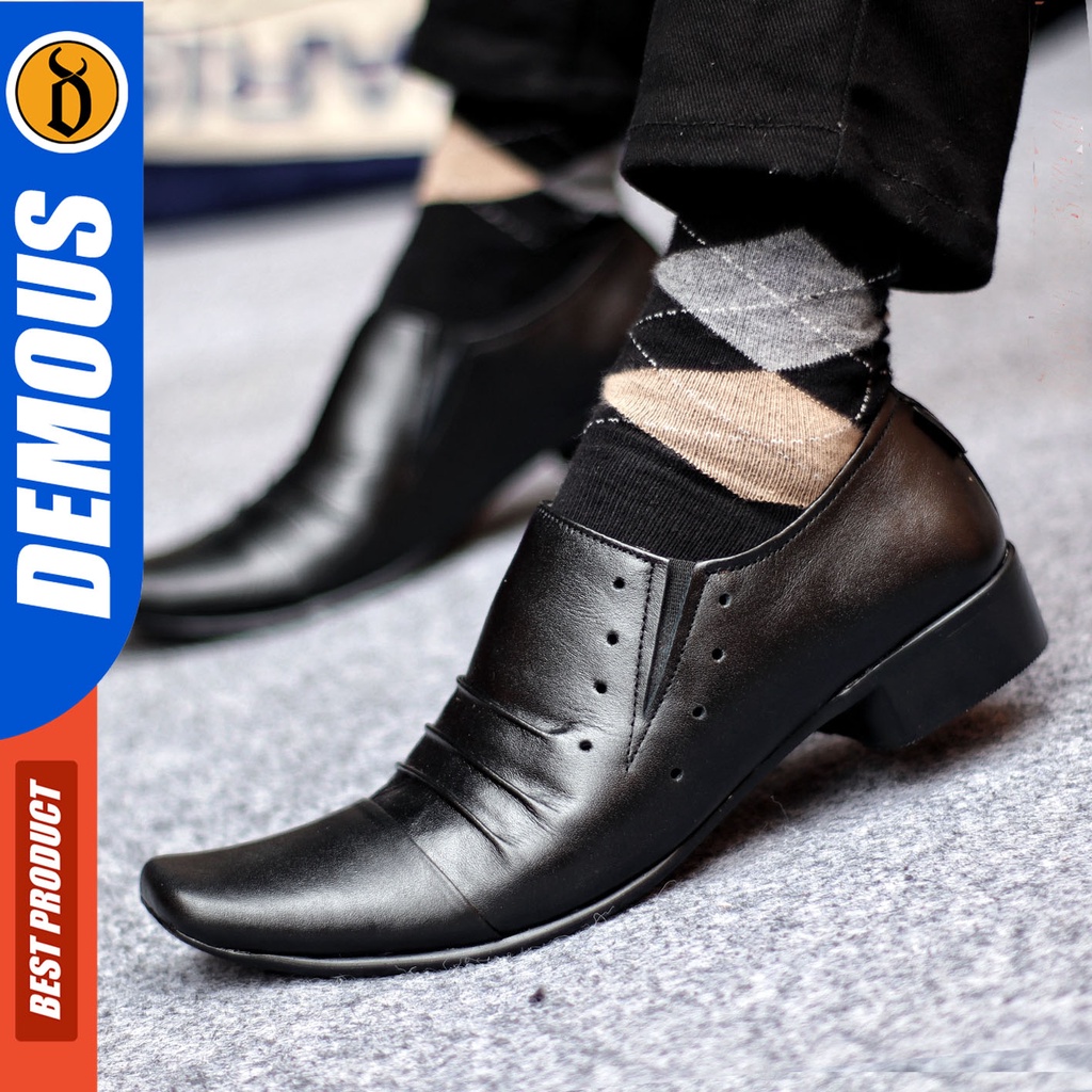 Sepatu Pantofel Pria Sepatu Formal Pria Kulit Asli Slop Sepatu Pantopel Hitam Kerja Kantor DEMOUS REMPLOP