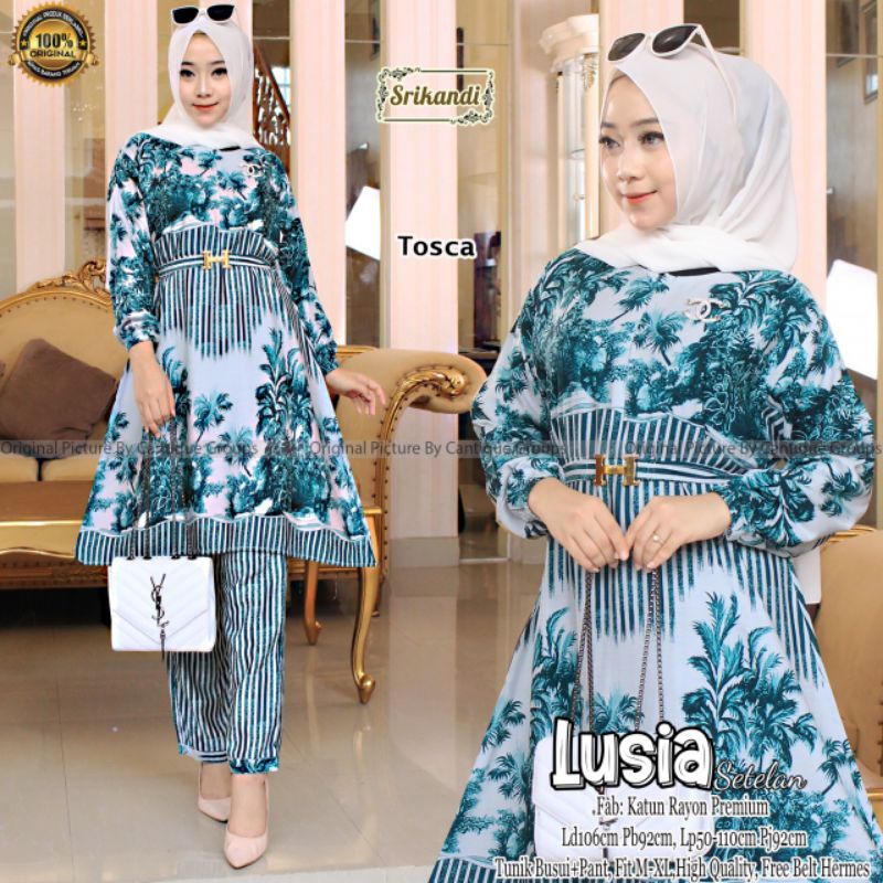 Lusia Setelan.Pakaian Wanita Setelan Tunik Busui + Pant Fab Rayon Prada Premium High Quality